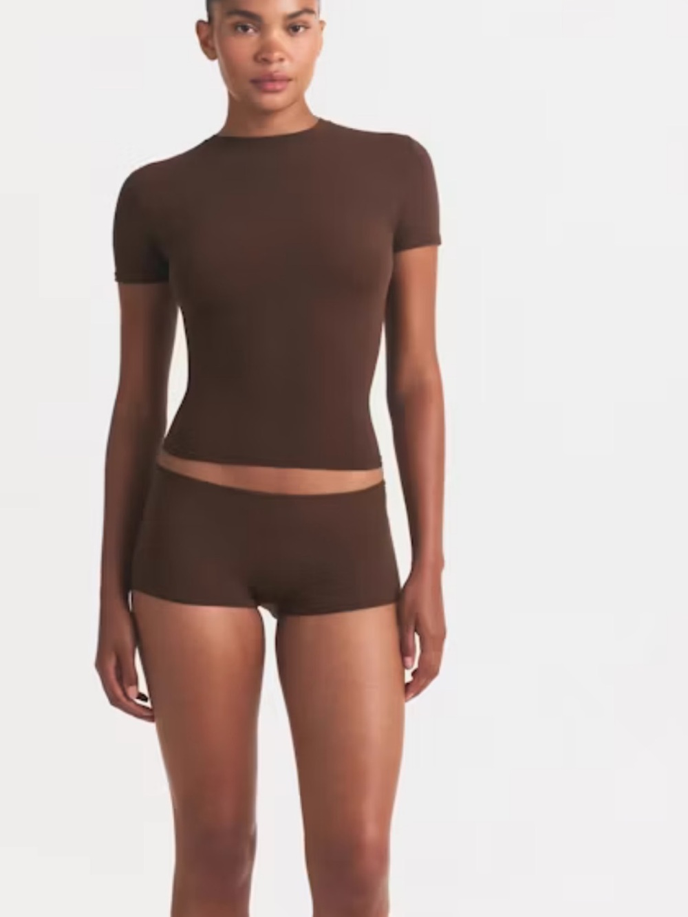 SKIMS Short Sleeve Everybody Tee in Cocoa Brown